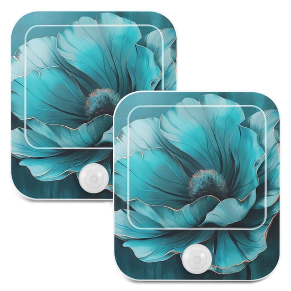 Teal Flower 2 Pack LED Motion Sensor Night Light Plug into Wall Auto Dusk to Dawn Adjustable Brightness for Kids Bedroom Hallway Nursery Room