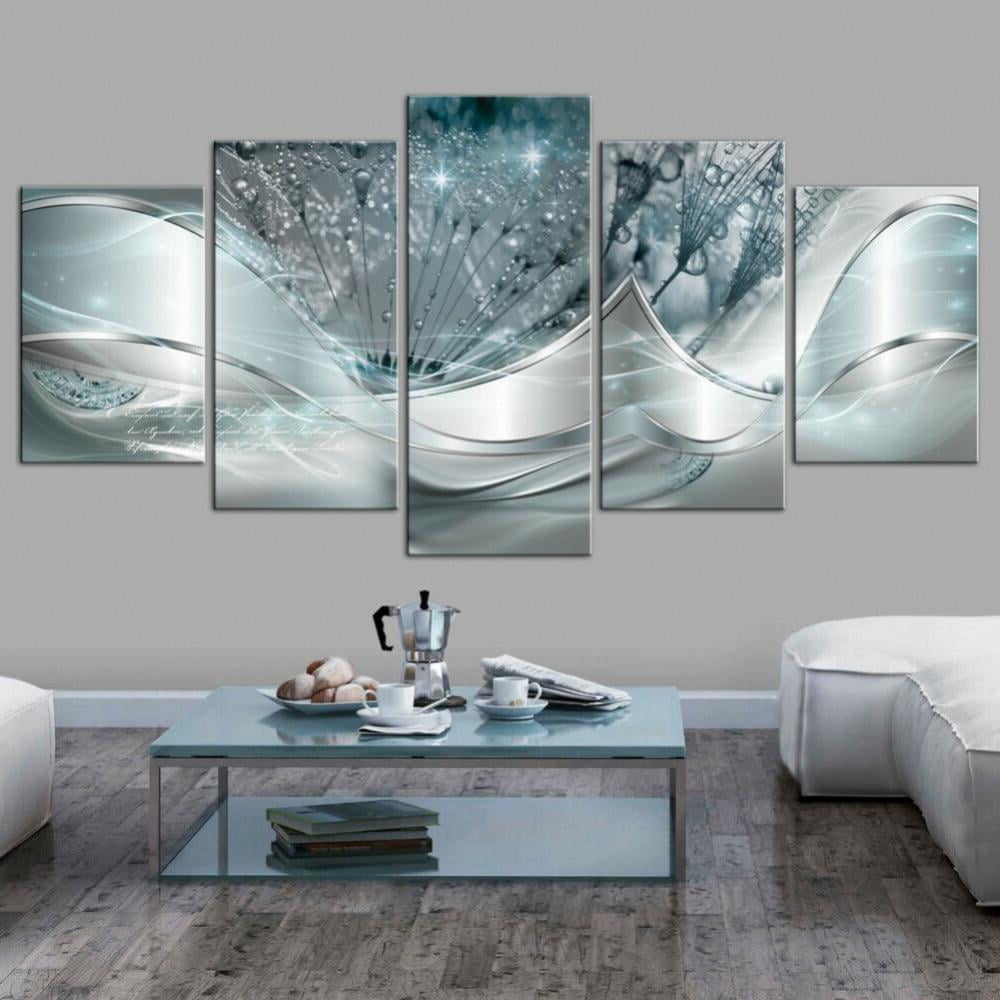Teal Flower Canvas Painting Wall Art 5 Piece Large Decorative Frame