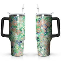 Teal Flowers 40 OZ Tumbler Cup with Lid and Straw for Water Iced Tea Coffee Smoothie and More