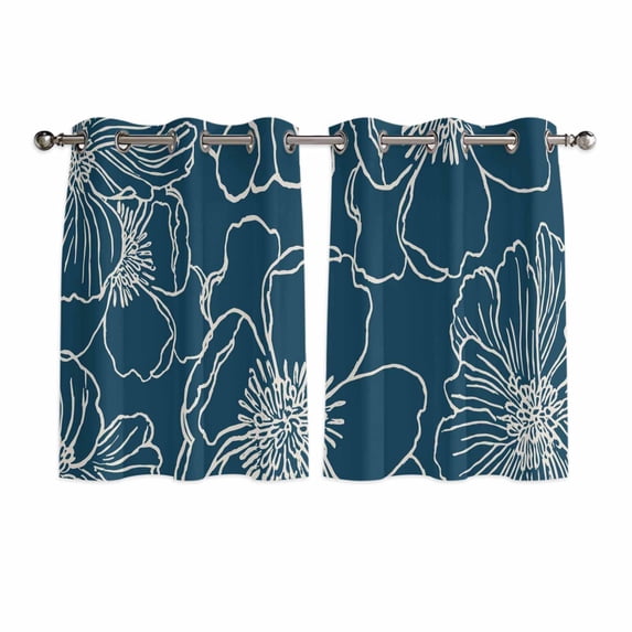 Teal Flowers Kitchen Curtains Window Panels, Spring Floral Botanical Modern Art Insulated Window Treatment Curtain, Grommet Curtains for Bedroom/Living Room/Bathroom, 2 Piece 42"Wx45"L