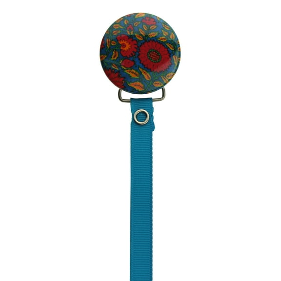 Teal Flowers Pacifier Clip with Matching Ribbon