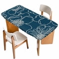 thumbnail image 1 of Teal Flowers Table Cloths for 6 Foot Rectangle Tables, Spring Floral Botanical Modern Art Patio Waterproof Elastic Fitted Tablecloths, Washable Rectangular Table Cover for Camping, 1 of 8