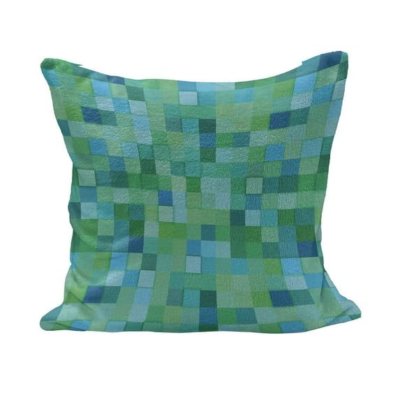 Teal Fluffy Throw Pillow Cushion Cover, 3D Cube Pattern Abstract Squares Vibrant Colored Geometric Shapes Design Modern, Rectangle Accent Pillow Case, 26" x 16", Sea Green Blue, by Ambesonne