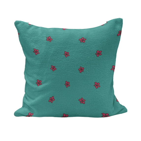 Teal Fluffy Throw Pillow Cushion Cover, Hand Drawn Pink Wild Flowers Pattern on Teal Background Flora Theme Nature Inspired, Decorative Square Pillow Case, 16" x 16", Teal Hot Pink, by Ambesonne
