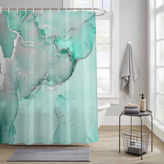 Teal Fluid Art Fabric Shower Curtain for Bathroom Abstract Waves Waterproof Polyester Bath Curtain with 12 Hooks Washable Shower Curtain with Grommets 72"x72"