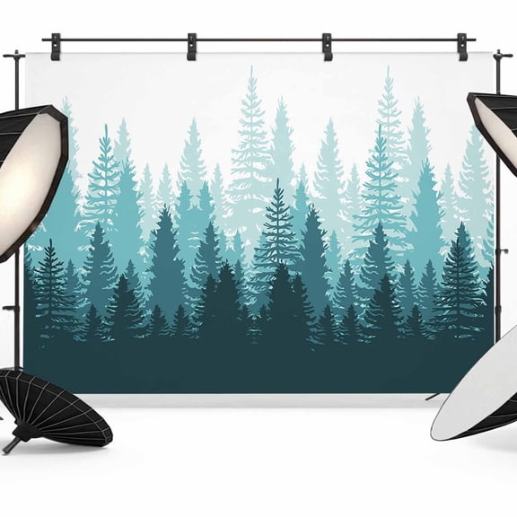 Teal Forest Backdrop for Photography, Nature Woodland Tree Misty Forest Silhouette Landscape Photo Backdrop Portrait Background Party Banner Photo Backgrounds for Studio Booth Props, 10x8ft