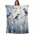 thumbnail image 1 of Teal Forest Birds Blanket Soft Cozy Warm Twin Blanket for Bed, Plush Fuzzy Flannel Fleece Blankets for Sofa, Modern Oil Painting Farmhouse Throw Blankets for Couch, Gifts for Men, 60"x80", 1 of 9