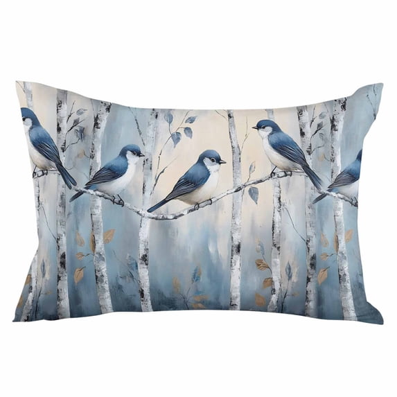 Teal Forest Birds Throw Pillow Cover 20 x 30 Inch Decorative Pillow Cover Modern Oil Painting Farmhouse Lumbar Pillowcase Seasonal Rectangle Cushion Case for Couch Sofa Bed Living Room