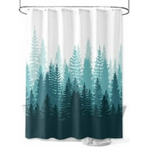 Teal Forest Shower Curtain, Nature Woodland Tree Misty Forest Silhouette Landscape Waterproof Shower Curtain Set with 12 Hooks Lightweight Washable Fabric Shower Curtains for Bathroom 36x72 Inches