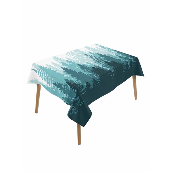 Teal Forest Table Cloth 60x102 Inch Rectangle, Nature Woodland Tree Misty Forest Silhouette Landscape Waterproof Tablecloth Washable Table Cover for Party Picnic Dinner Decor