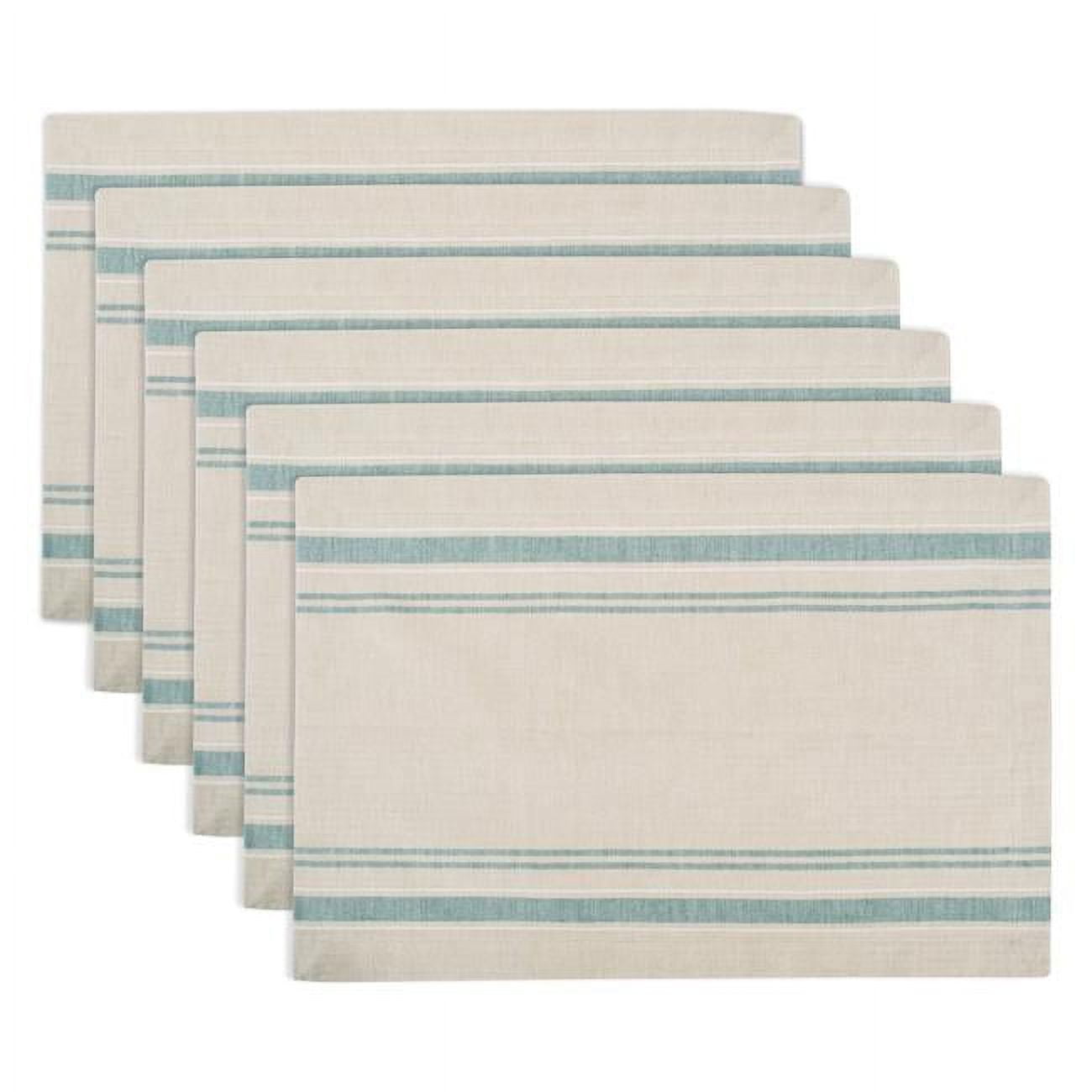 Beige and Blue French Stripe Cotton Placemats Set of 6