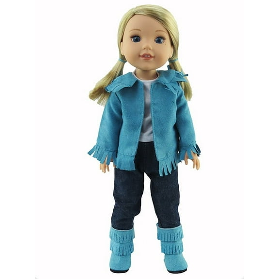 Teal Fringe Western 4 pc Outfit For 14 Inch Dolls