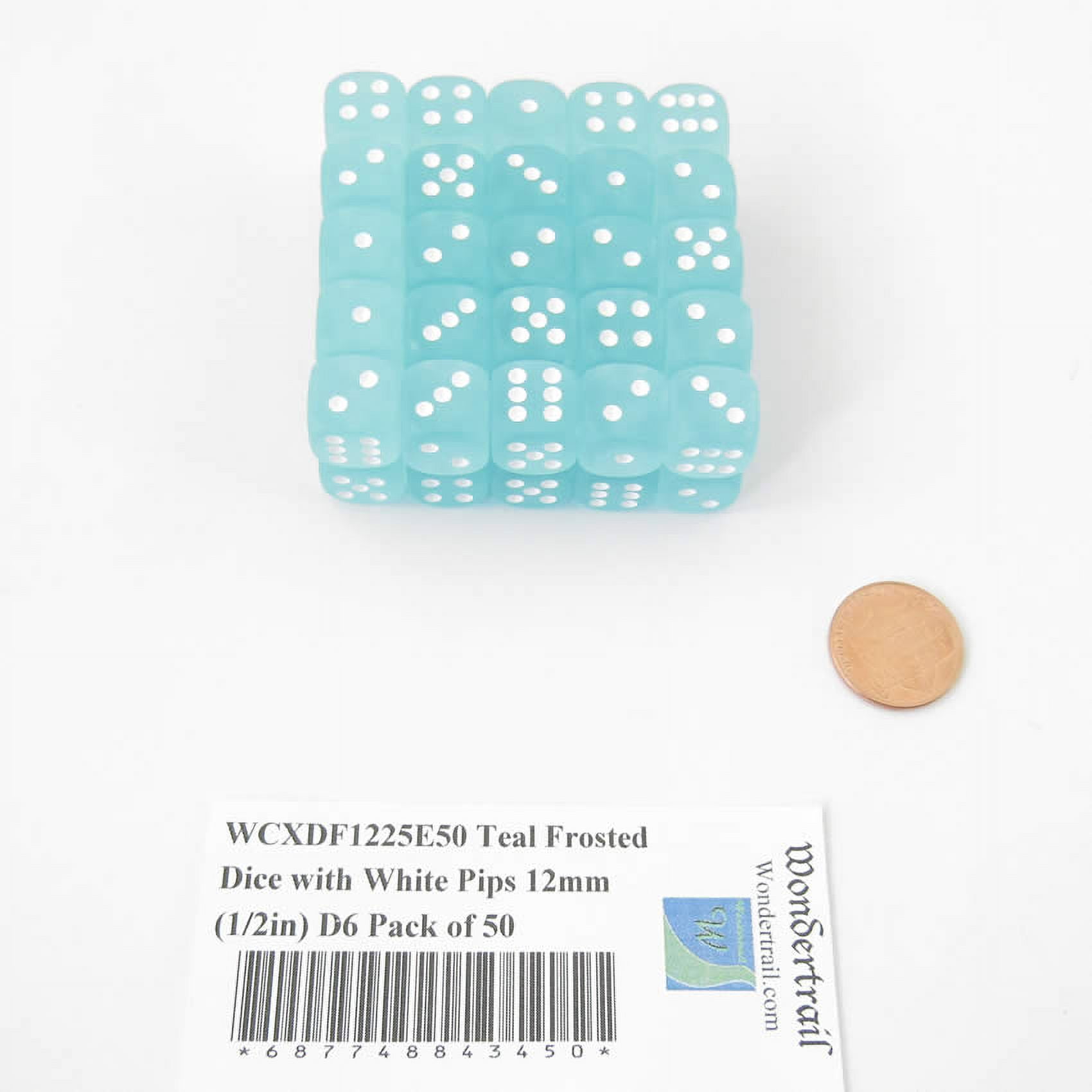 Teal Frosted Dice with White Pips 12mm (1/2in) D6 Pack of 50 Wondertrail