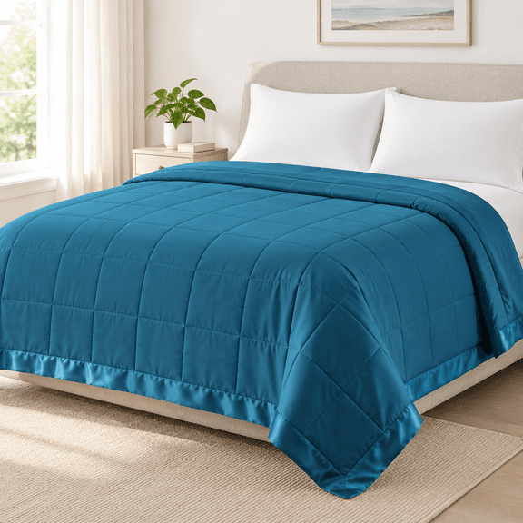 Teal Full/Queen Size Lightweight Down Alternative Blanket with Satin Trim