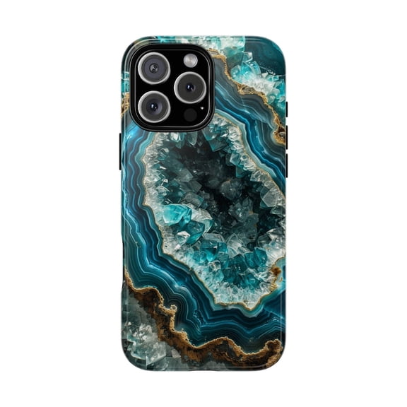 Teal Geode Amethyst Crystal Agate Rock Phone Case for 11 12 13 14 15 16 17 Pro Max