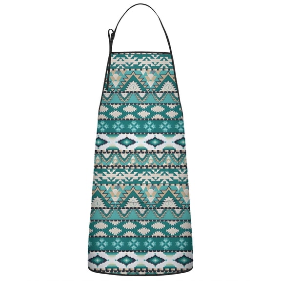 Teal Geometric Boho Pattern Apron-Garden Aprons for Women with Pockets-Cotton Linen Waterproof Kitchen Cooking Gardening Aprons Adjustable for Kitchen,Cooking,BBQ and Salon 33x27 Inch