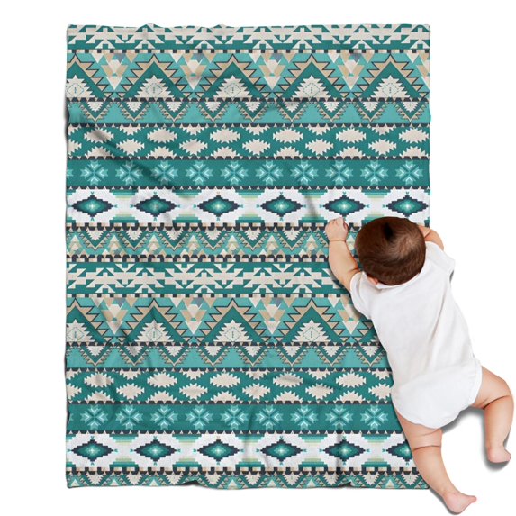Teal Geometric Boho Pattern Blanket,Comfortable Soft Flannel Throw Blanket,All Season,Warm Lightweight Blankets for Sofa Bed Couch Living Room Chair,30"x40"
