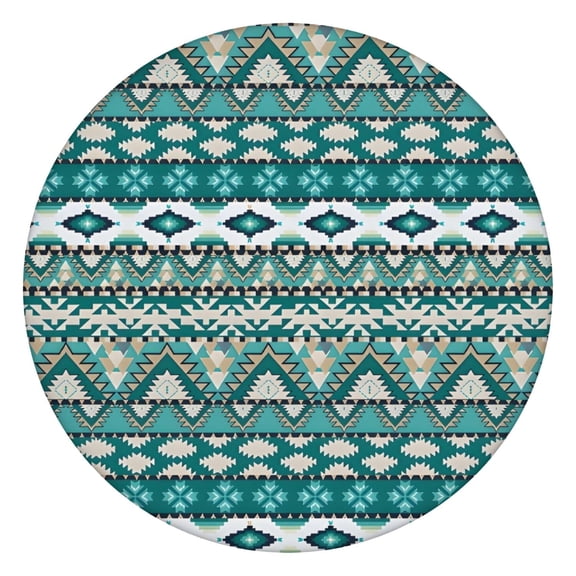 Teal Geometric Boho Pattern Round Fitted Tablecloth with Elastic Edge,Dining Table Cover Waterproof,Outdoor Round Tablecloth for Camping,Dining,Indoor and Outdoor