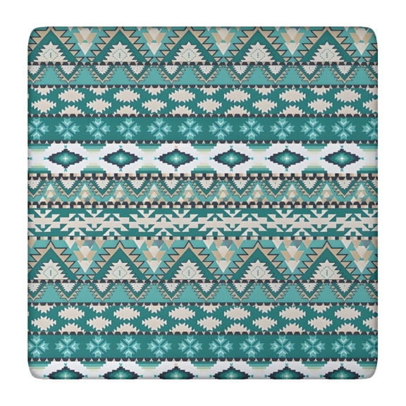 Teal Geometric Boho Pattern Square Fitted Tablecloth with Elastic Edge,Square Table Cover,Washable Elastic Table Cover for Home Kitchen Party Decor 36"x36"