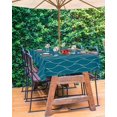 thumbnail image 1 of Teal Geometric Outdoor Tablecloth - 54x54 Inch Square Dining Table Cover, Contemporary Wave Abstract Art Waterproof Outdoor Table Cloth with Umbrella Hole & Zipper for Picnic/Patio/Party, 1 of 5