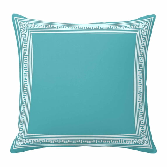 Teal Geometric Pillow Covers 16x16 Inch, White Greek Key Design Abstract Modern Art Linen Pillowcase with Invisible Zipper, Decorative Throw Pillow Covers Cushion Case for Couch Sofa Bed Living Room