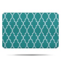 Teal Geometric Quatrefoil Pattern Bathroom Rugs Mat,Non Slip Microfiber Bathroom Rug,Rubber Backing,Soft Bathroom Mats for Bathroom Floor,Tub and Shower,17x27in(43x68cm)