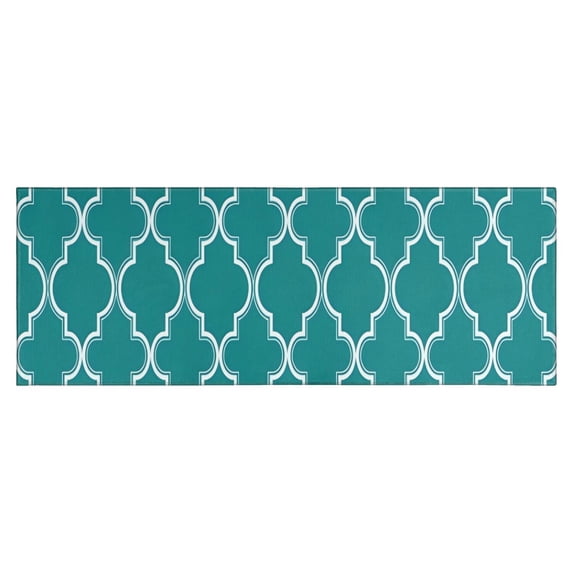 Teal Geometric Quatrefoil Pattern Kitchen Rug Mat,Kitchen Runner Rugs Non Skid Washable,Decorative Kitchen Floor Mats for Kitchen,Sink,Laundry,17"X47"