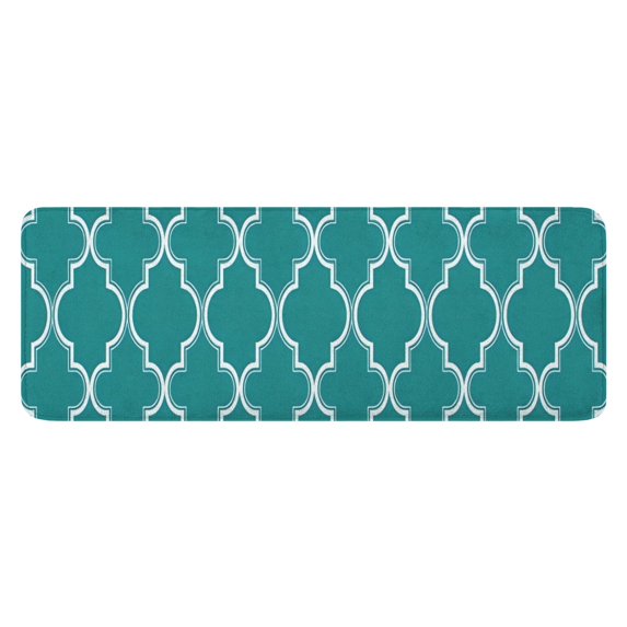 Teal Geometric Quatrefoil Pattern Kitchen Rug Mat,Kitchen Runner Rugs Non Skid Washable,Decorative Kitchen Floor Mats for Kitchen,Sink,Laundry,17"x47.2"