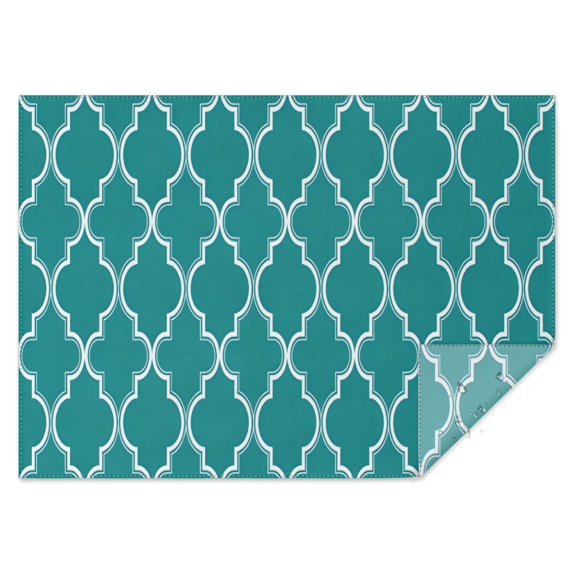 Teal Geometric Quatrefoil Pattern Rectangle Tablecloth 60"x84",Waterproof Polyester Rectangle Table Cloth, Wipeable Spillproof Polyester Tablecloth for Dining, Camping, Indoor and Outdoor
