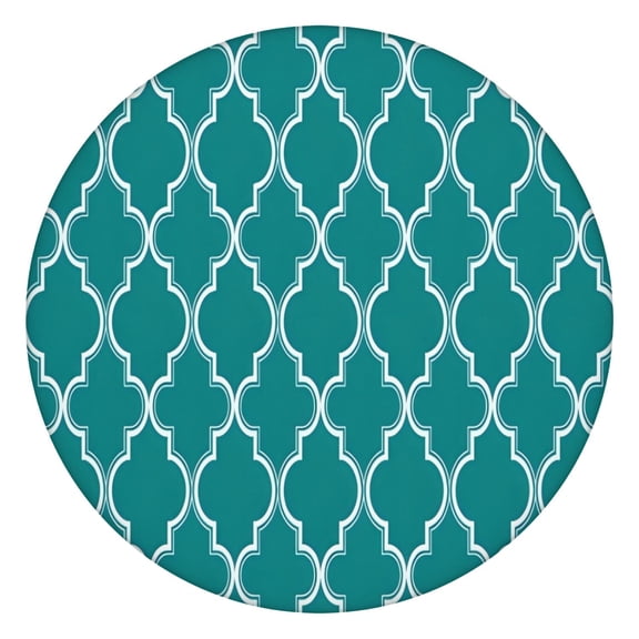 Teal Geometric Quatrefoil Pattern Round Fitted Tablecloth with Elastic Edge,Dining Table Cover Waterproof,Outdoor Round Tablecloth for Camping,Dining,Indoor and Outdoor