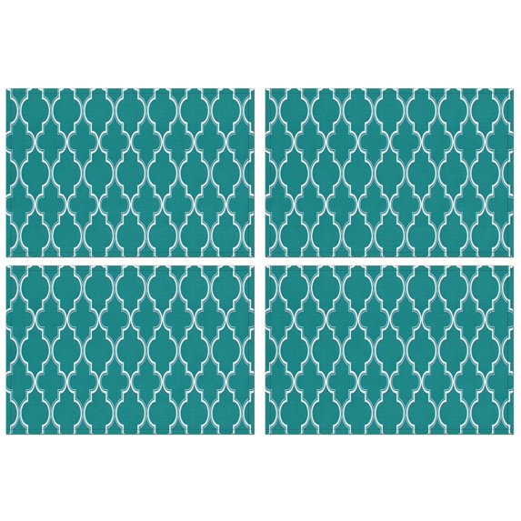 Teal Geometric Quatrefoil Pattern Summer Placemats Table Placemats Set Of 4-Linen Kitchen Washable Placemats Table Mats 11.8"x17.7" Non-Slip Heat Resistant