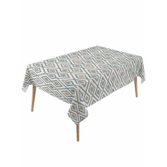 Teal Geometric Table Cloth, Boho Ethnic Plaid Modern Abstract Art Waterproof Tablecloth for Rectangle Tables, Reusable Washable Fabric Table Cover for Restaurant Kitchen Dining Tables 60"x120"