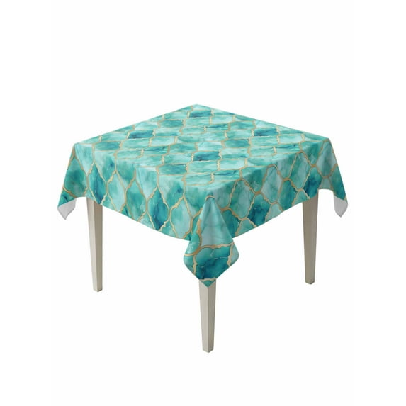 Teal Geometric Table Cloth, Modern Morocco Abstract Art Waterproof Tablecloth for Square Tables, Reusable Washable Fabric Table Cover for Restaurant Kitchen Dining Tables 60"x60"