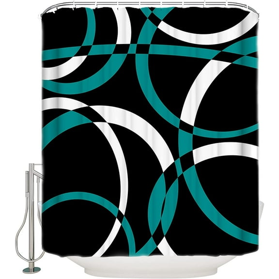 Teal Geometry Bathroom Curtain 78 Inch Shower Curtain with 12 Hooks, Modern Turquoise Black White Waterproof Polyester Bath Curtain Washable Bathtub Curtain 72''''x 78''''