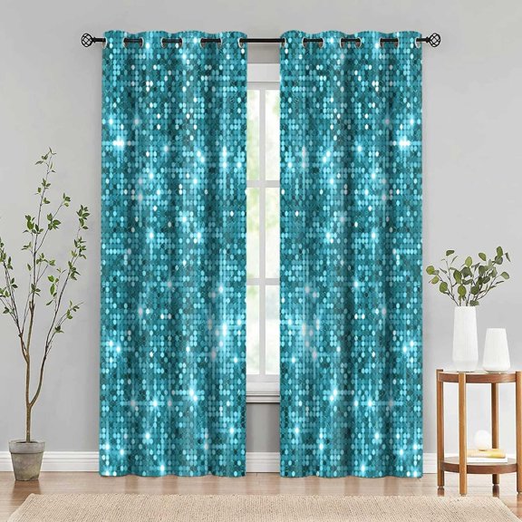 Teal Glitter Curtains Sparkle Turquoise Blackout Window Drapes Darken Room Modern Art Exquisite For Girls Bedroom And Living Room Window Treatments 52"W x 84"L (Pack of 2)