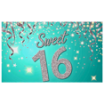 thumbnail image 1 of Teal Glittery Sweet 16 Backdrop Banner Party Decorations Background Photography Props for Sweet 16 Birthday Celebrations Party Supplies Decors, 1 of 7