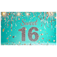 thumbnail image 1 of Teal Glittery Sweet 16 Backdrop Banner Party Decorations Background Photography Props for Sweet 16 Birthday Celebrations Party Supplies Decors, 1 of 8