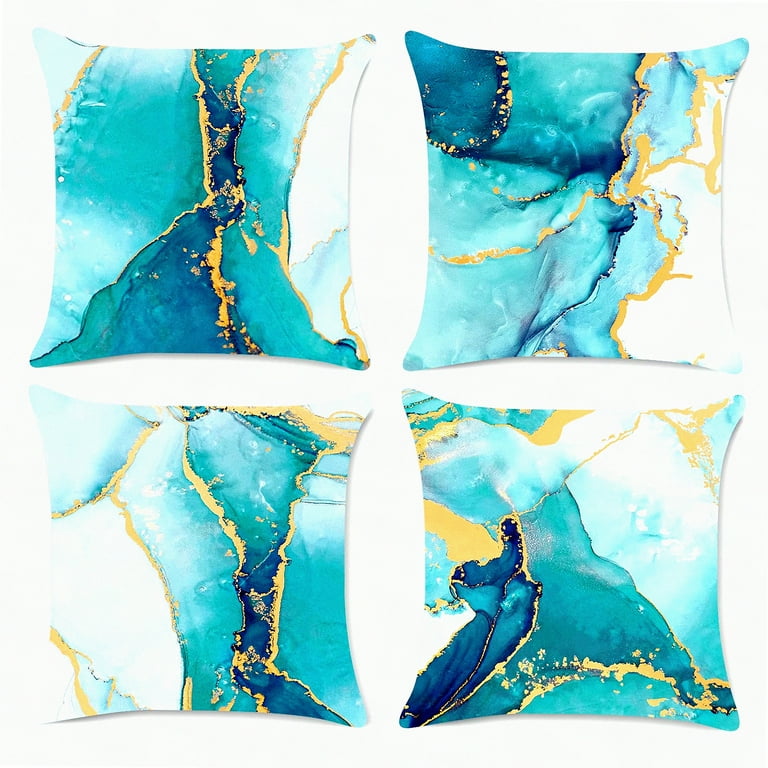 Teal Gold Abstract Art Velvet Pillow Covers Set of 4 20x20 Inch Modern Decorative Cushion Cases for Couch Sofa Bed Outdoor Home Decor Walmart