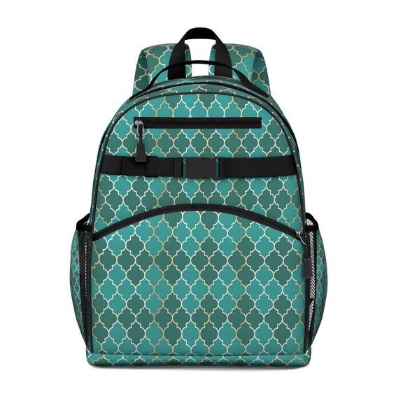 Teal Gold Checkerboard Checkered Pattern Backpack for School,Cute School Bag,Schoolbag with Adjustable Shoulder Straps & Padded Back,15.25"x11.5"x5.25"