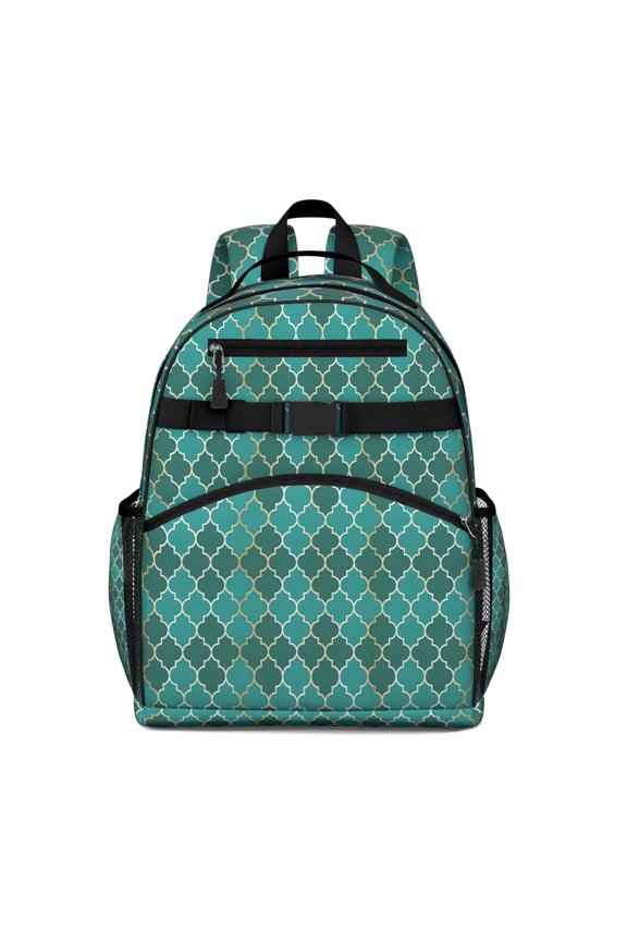 Teal Gold Checkerboard Checkered Pattern Backpack for School,Cute School Bag,Schoolbag with Adjustable Shoulder Straps & Padded Back,15.25"x11.5"x5.25"
