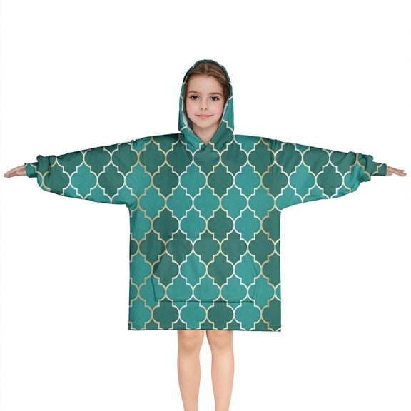 Teal Gold Checkerboard Checkered Pattern Blanket Hoodies for Kids 6-13YR Oversize Wearable Blanket Hoodies for Boys Girls Teens