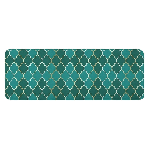 Teal Gold Checkerboard Checkered Pattern Kitchen Rug Mat,Kitchen Runner Rugs Non Skid Washable,Decorative Kitchen Floor Mats for Kitchen,Sink,Laundry,17"x47.2"