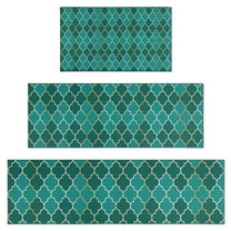 Teal Gold Checkerboard Checkered Pattern Kitchen Rugs Sets Of 3,Kitchen Runner Rugs Non Skid Washable,Decorative Kitchen Floor Mats for Kitchen,Sink,Laundry,17"x30"  17"x47"   17"x59"