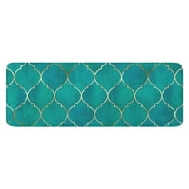 Teal and Gold Geometric Lattice Pattern Kitchen Rug Mat,Kitchen Runner Rugs Non Skid Washable,Decorative Kitchen Floor Mats for Kitchen,Sink,Laundry,17"x47.2"
