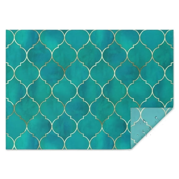 Teal and Gold Geometric Lattice Pattern Rectangle Tablecloth 60"x84",Waterproof Polyester Rectangle Table Cloth, Wipeable Spillproof Polyester Tablecloth for Dining, Camping, Indoor and Outdoor