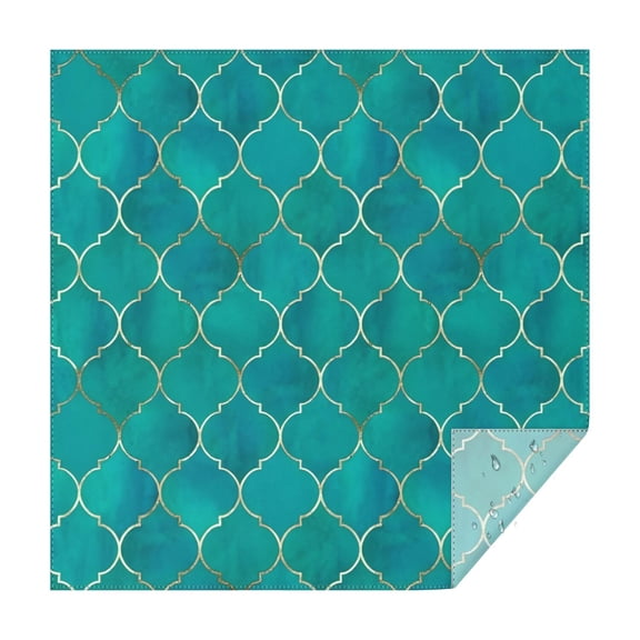 Teal and Gold Geometric Lattice Pattern Square Tablecloth,Waterproof Square Table Cover,Wipeable Spillproof Washable Table Cover for Home Kitchen Party Decor 60"x60"(152x152cm)