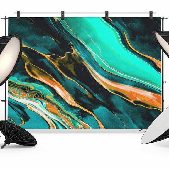 Teal Gold Gradient Marble Photography Backdrop 8x6FT, Abstract Ombre Wave Stone Texture Photo Backdrops, Background for Photography Studio Photo Studio Background, Back Drop for Photoshoot