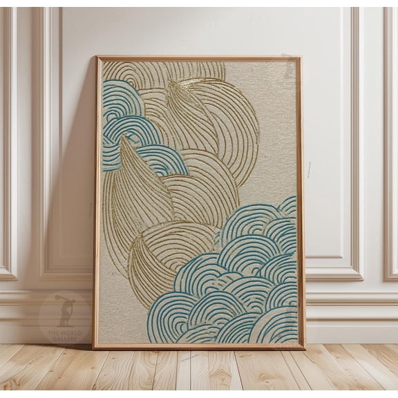 Teal Gold Leaf Pattern Poster Unframed Paper Print