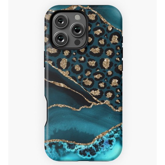 Teal Gold Leopard Agate GA411 X328 Phone Case Compatible with iPhone 17 16 15 14 13 12 11 Pro Max – Premium Protection