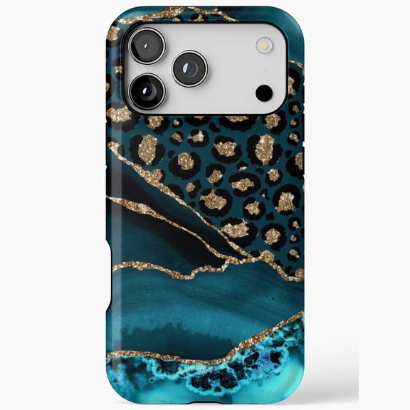 Teal Gold Leopard Agate Luxury Mineral Animal Faux Texture Case for iPhone 11 12 13 14 15 16 17 Pro Max
